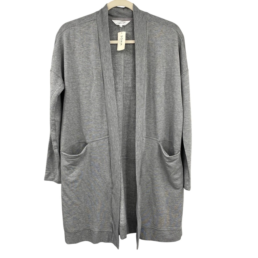 Soma WKND Soft Cardigan Heather Graphite Gray Open Front Pocket Wrap Women Small